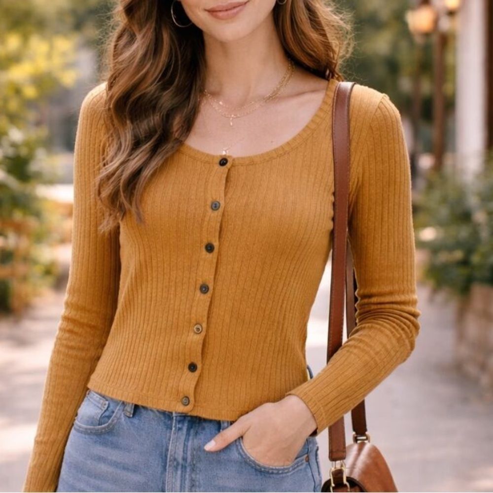 Madewell Ribbed Knit Cardigan - Camel/toffee size small